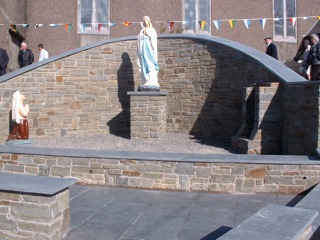 close-up photo of the grotto outside Farran Church